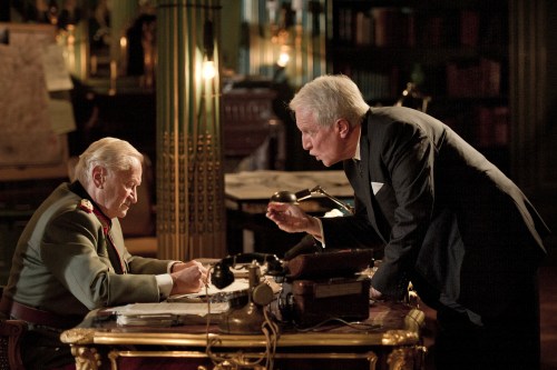 Neils Arestrup and Andre Dusollier...arguing for the future of Paris